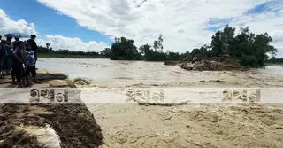 হবিগঞ্জের খোয়াই নদীর বাঁধে আবারও ভাঙন, লোকালয়ে ঢুকছে পানি